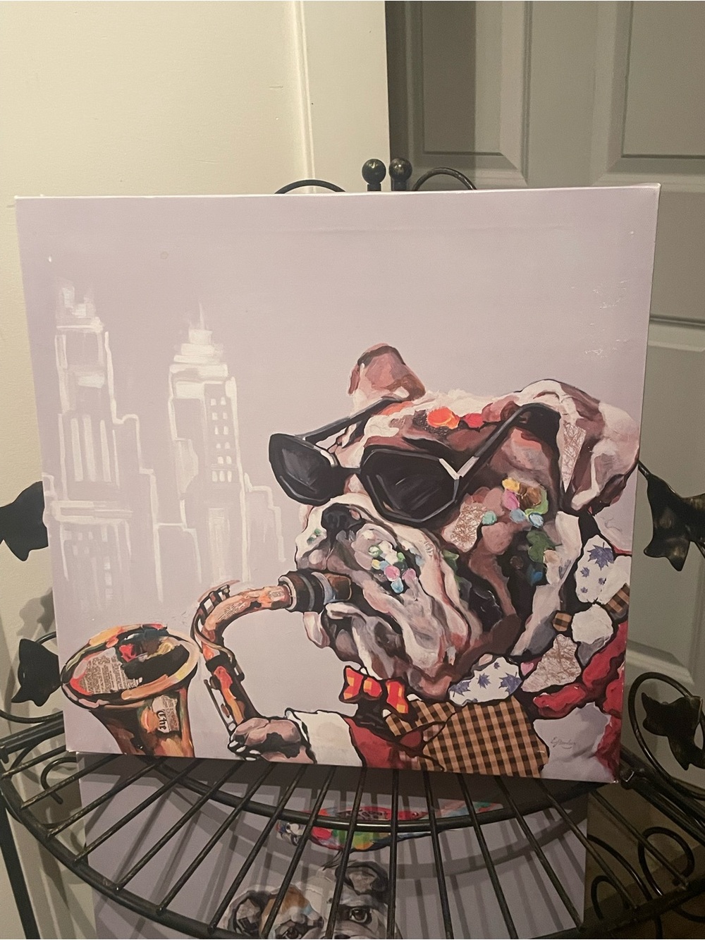 Bulldog Saxophonist Canvas Art - Multicolor